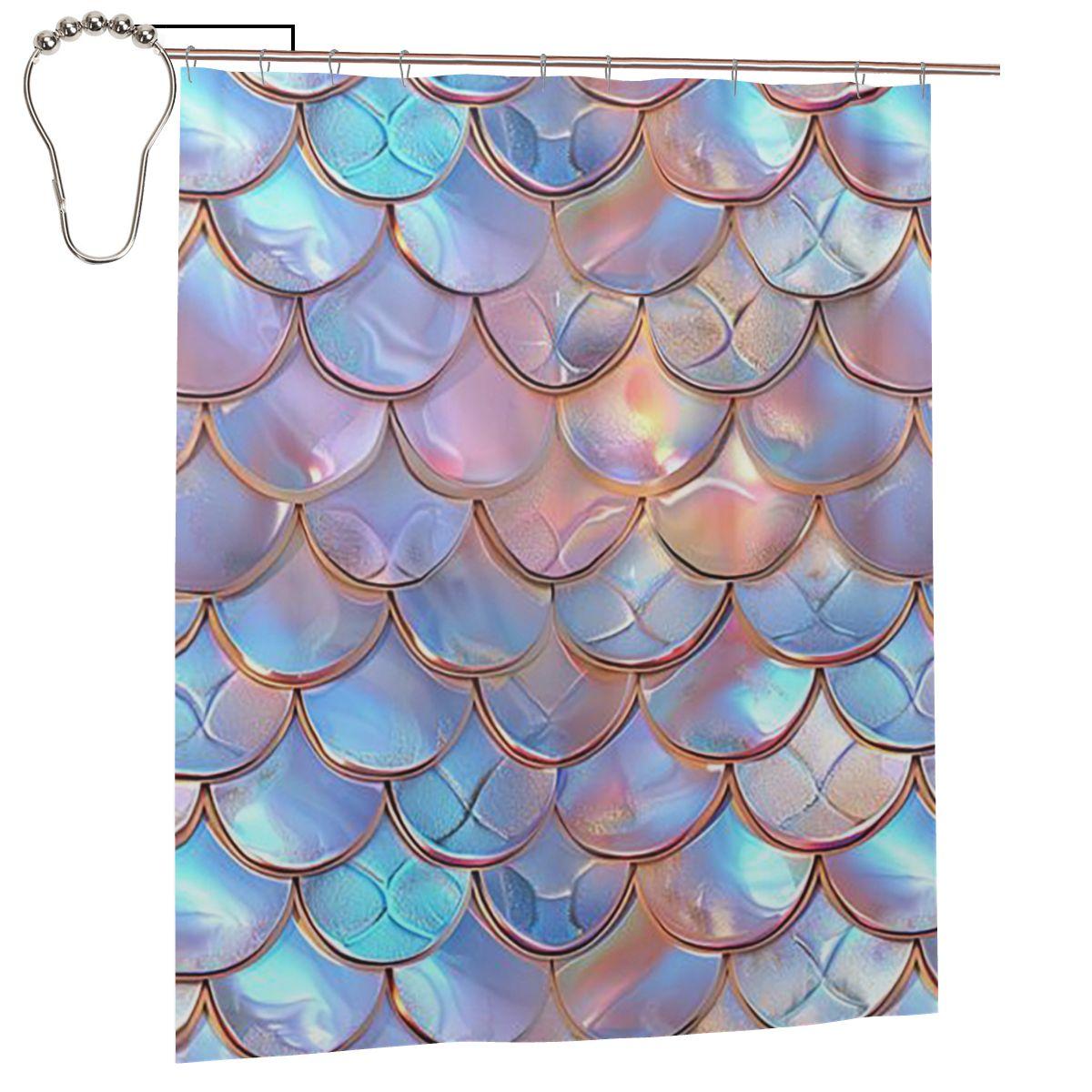 

Mermaid Fish Scale Shower Curtain Bathroom Polyester Waterproof Bath Curtains With Hooks W60H190(CM)-1 Pcs