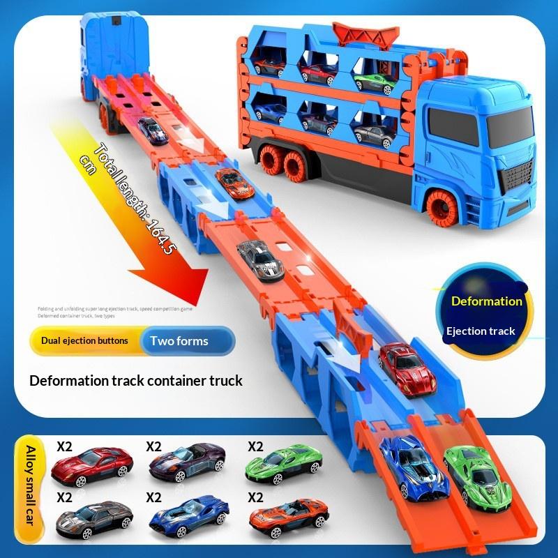 

Large Car Transporter Truck Folding Track Racing Vehicle Kids Competitive Games Storage Alloy Car Boy Toy Children Novel Gift 12 car