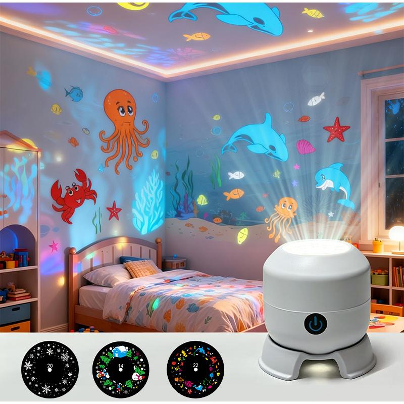 USB Rechargeable Ocean Projector Night Light 360° Rotating Dynamic LED Lamp with Adjustable Brightness for Bedroom Ceiling Decor
