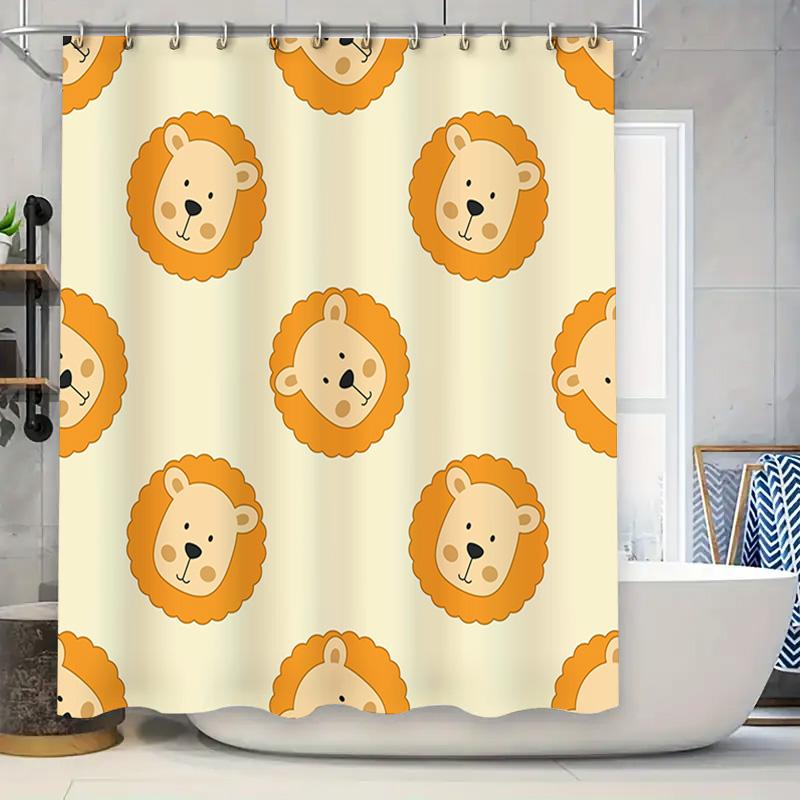 

Lion Print Shower Curtains Kids Bath Decor Happy Lion Cartoon Waterproof Bathroom Liner Yellow Colorful Home Decoration 180X245C W60H190(CM)-1 Pcs