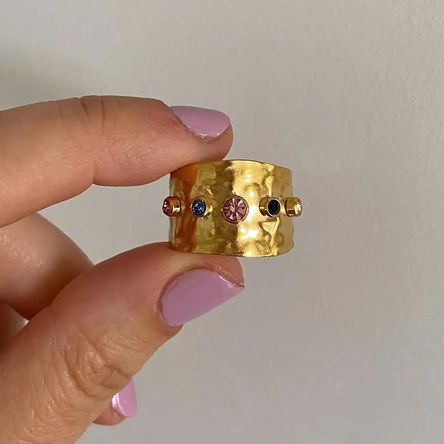 

Vintage Colorful Crystal Zirconia Open Mouth Adjustable Ring Women Fashion Gold Color Elegant Wedding Party Jewelry Gifts