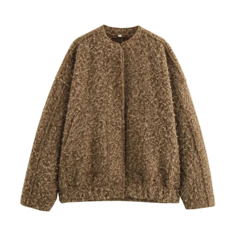 25 Spring New Women's Clothing Fashion Style round Neck Long Sleeves Large Loose Pockets Single Breasted Short Jacket