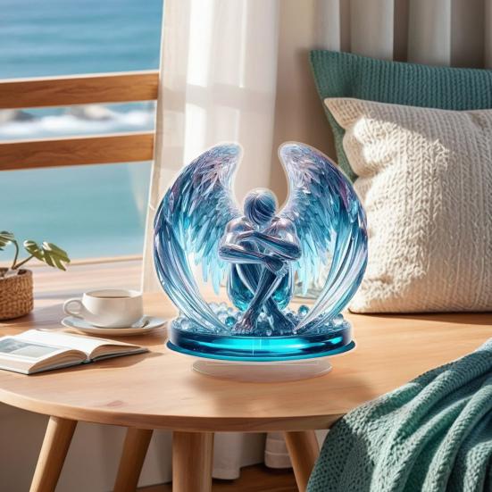 2D Acrylic Jesus Nativity Ornament Angel Wing Table Sign with Base Home Office Desktop Bookshelf Religious Christmas Decoration