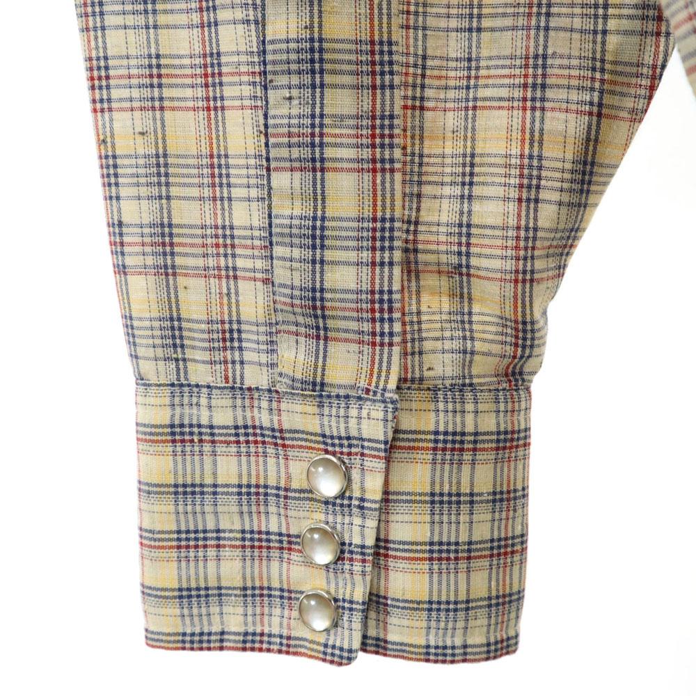 Lee 80s Made In USA Vintage Check Long Sleeve Western Shirt Beige Men's Used