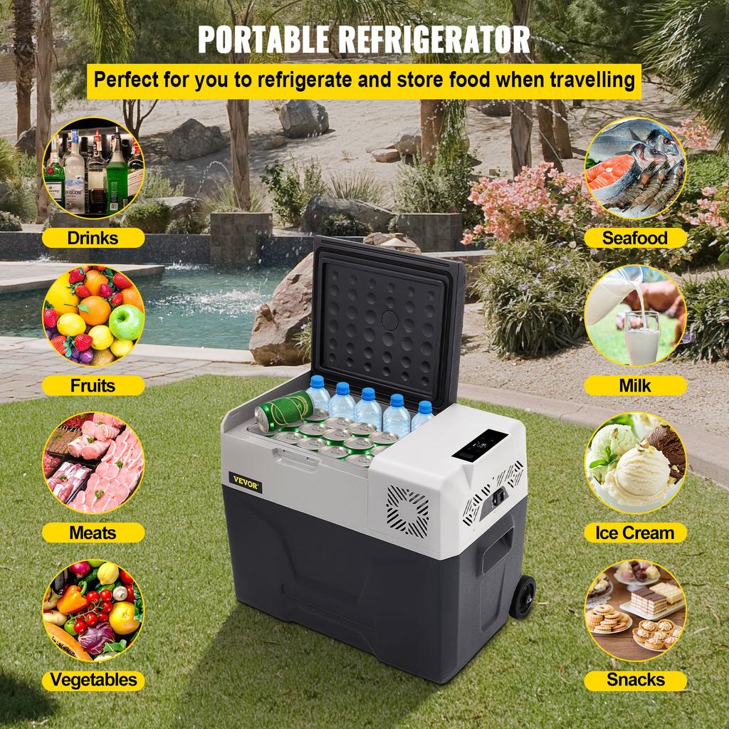 VEVOR Car Refrigerator, 12 Volt Car Refrigerator Fridge, 30 L Single Zone Portable Freezer with Wheels and Handle, -4 degrees F-68 degrees F