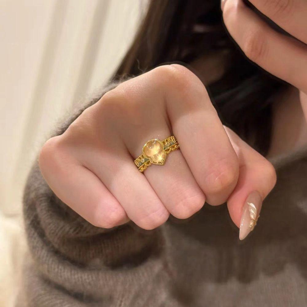 Flower Enamel Finger Rings Gourd Chinese Style Rings Personlized Vintage Open Rings  Hanfu