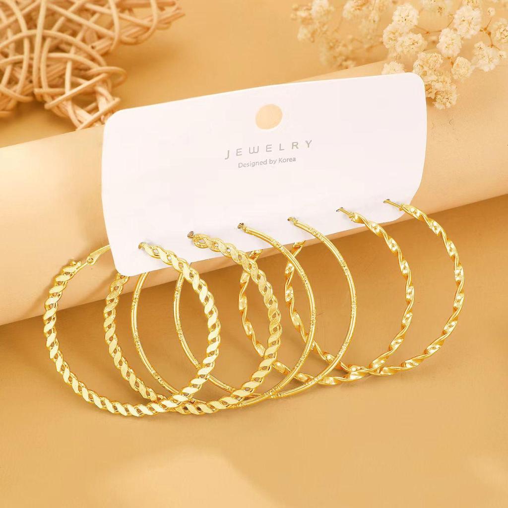 European & American Vintage Pearl Geometric Gold Hoop & Stud Earrings Set - 6 Pieces