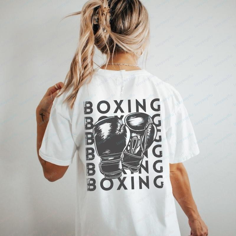Boxing Shirt Relaxed Fit Gym Tee Graphic T Shirts Women Clothing Y2k Top Oversized T Shirt Outdoors High Quality Cotton Tops