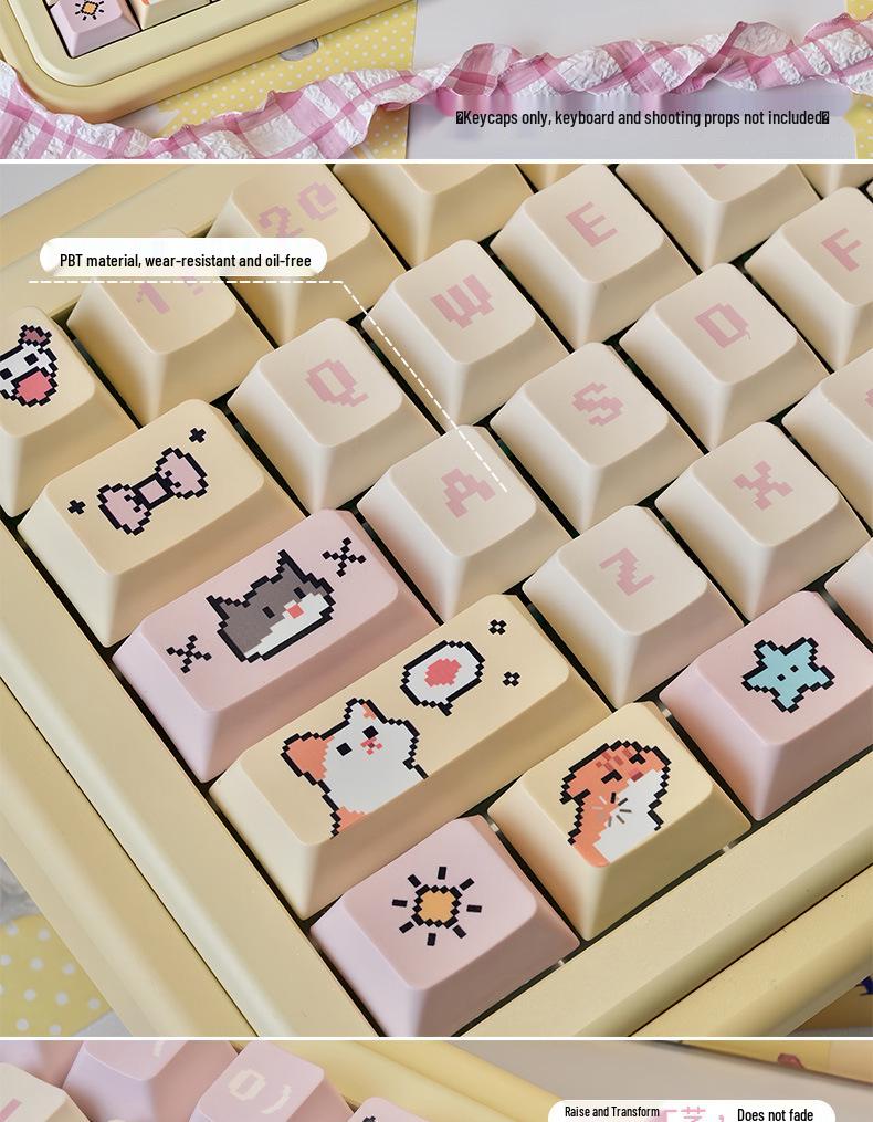 Pixel Hakimi Keycaps - Cream Yellow Personalized Theme Dye-Sublimation PBT Kezhi AKKO Keycaps