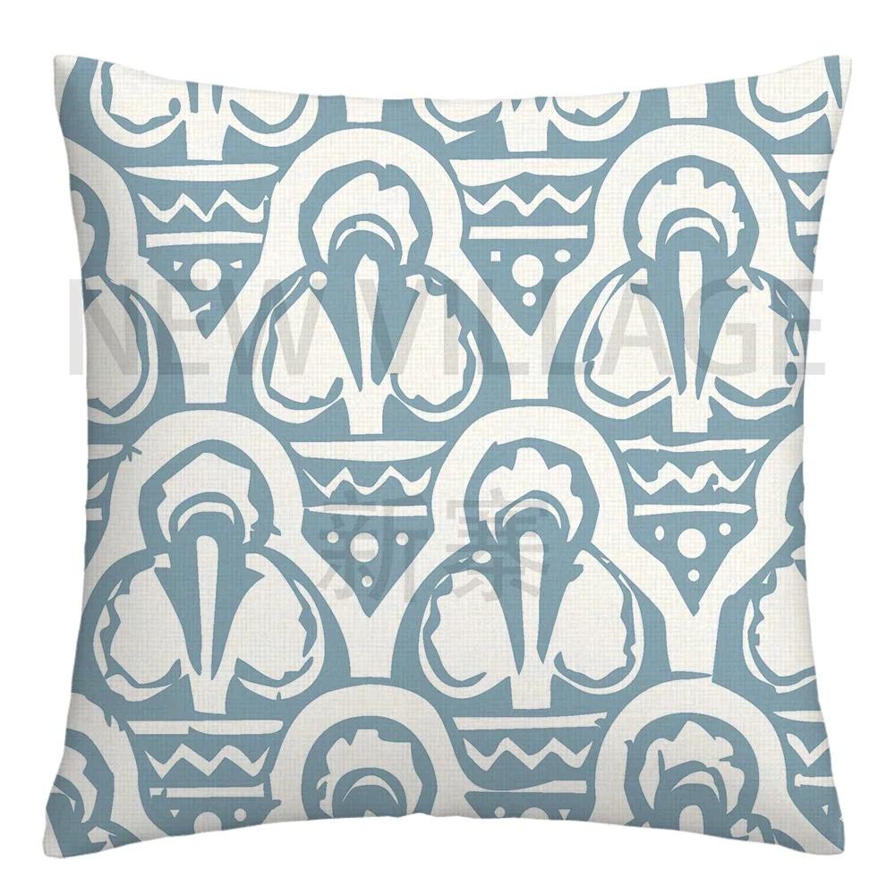 Federa cuscino geometrica lino blu lago bianco fodera cuscino divano decorazione casa può essere personalizzata per te 40x40 45x45 50x50 60x60