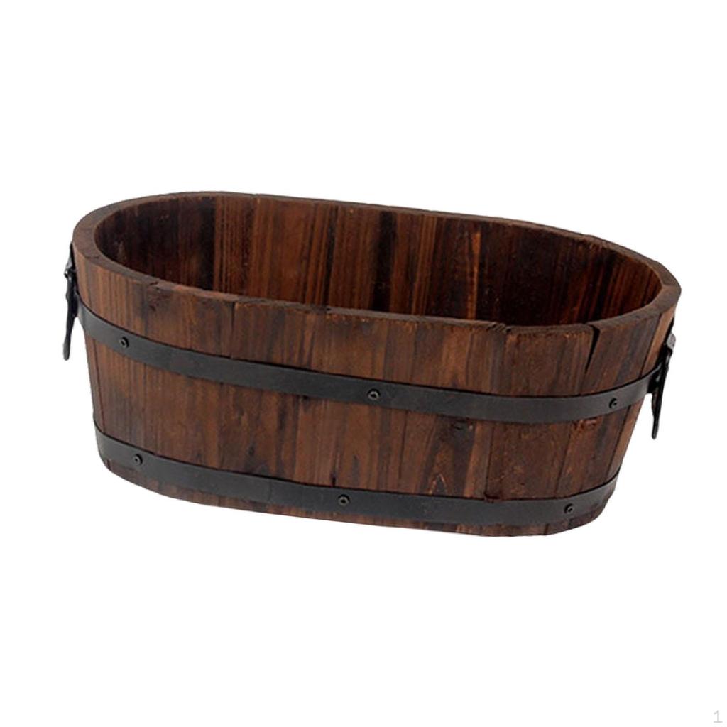 Barrel Planter Preservative Wooden Decorative Ornament Flower Bucket Pot for Backyard Garden