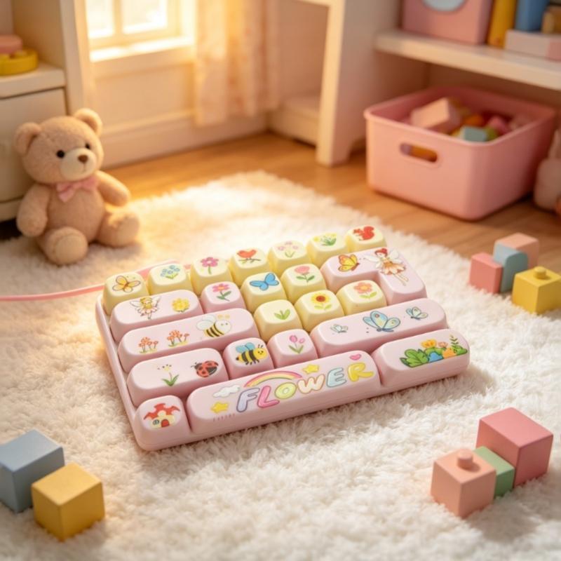 Cute Cartoon Animal Flower Floral Prints Keyboard Button Stress Relief Toy Bag Pendant Ornament Kids Decompression Toys