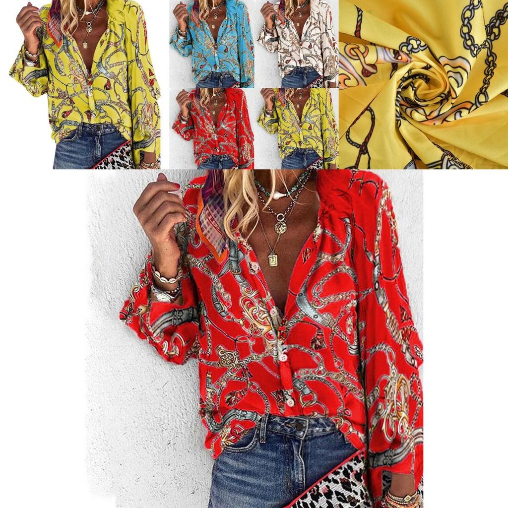 Stylish Ladies Casual Chain Print Long Sleeve Blouse For Office Wear