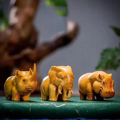 Home Decoration Accessories Supplies Sculptures and Figurines Cute Wood Carving Animals Statue Ornaments Desk Accessories