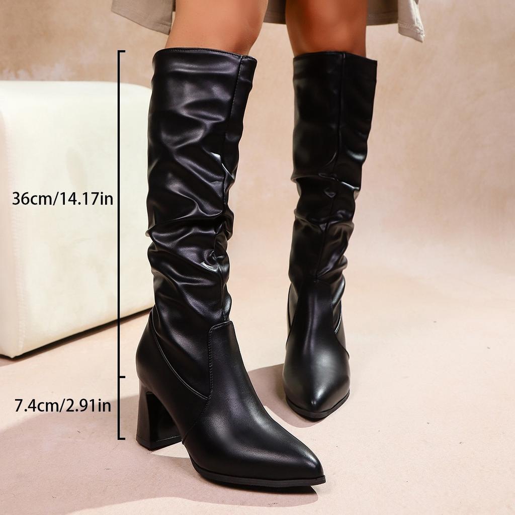 European and American pointed thick-heeled knee-length fashion boots, winter 2025 new one-pedal boots design leather shoes