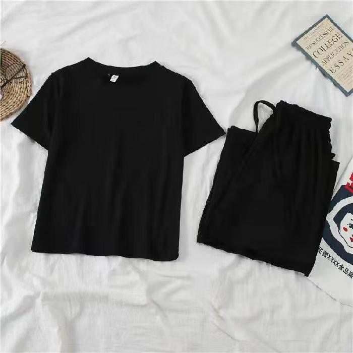 Korean Chic Petite Two-Piece Set: Short Sleeve & Wide-Leg Pants for Women