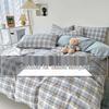 Muji Japanese Washed Cotton Flannel Plaid Bedding Set - 4 Pieces, Good Quality, Student Dormitory Style