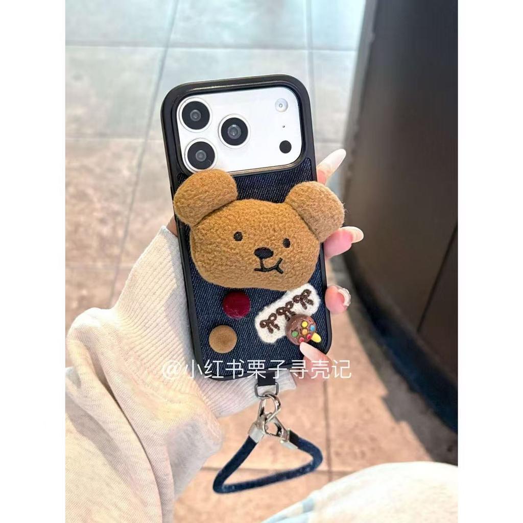 Cute Denim Embroidered Three-dimensional Bear Doll for iPhone17promax Mobile Phone Case 16/17pro1413