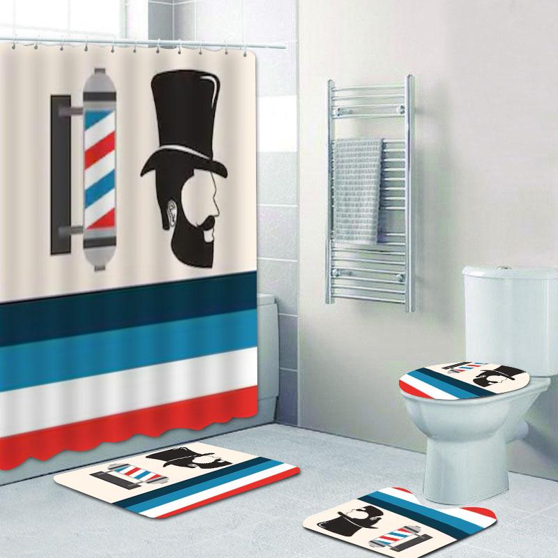 Vintage Barber Shop Shower Curtain Set For Bathroom Barber Shop Decor Toilet Bathtub Accessories Bath Curtains Mats Rugs Carpets