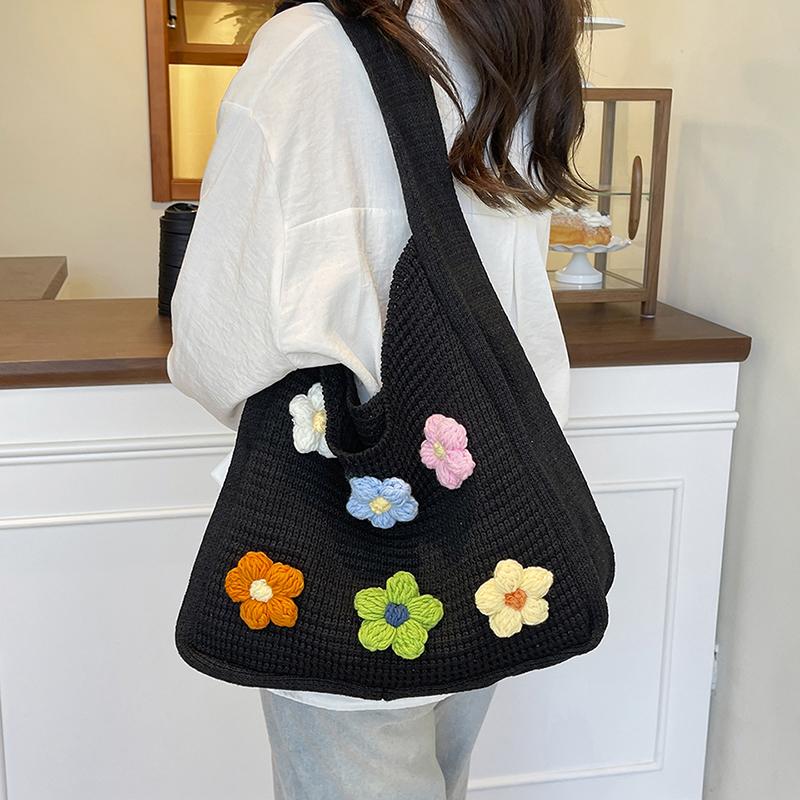 Woven One-shoulder Underarm Bag Crochet Bag Girls Shopper Bags Handbag For Students And Office Workers Comfortable Wide Strap