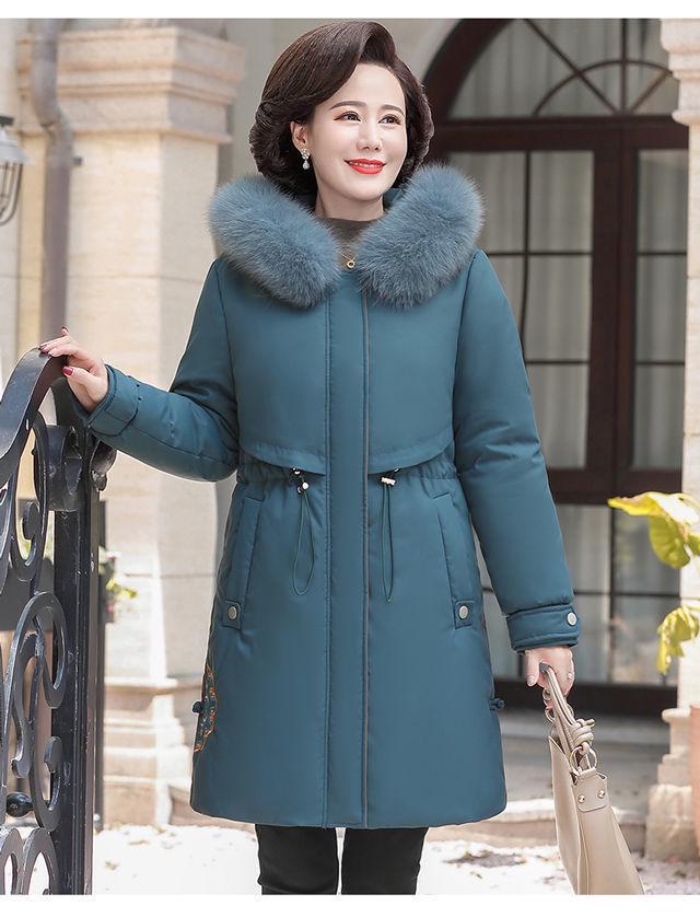 Mom's Mid-Length Autumn Winter Down Cotton Coat - New Style Plus Velvet for Middle-Aged & Elderly Women