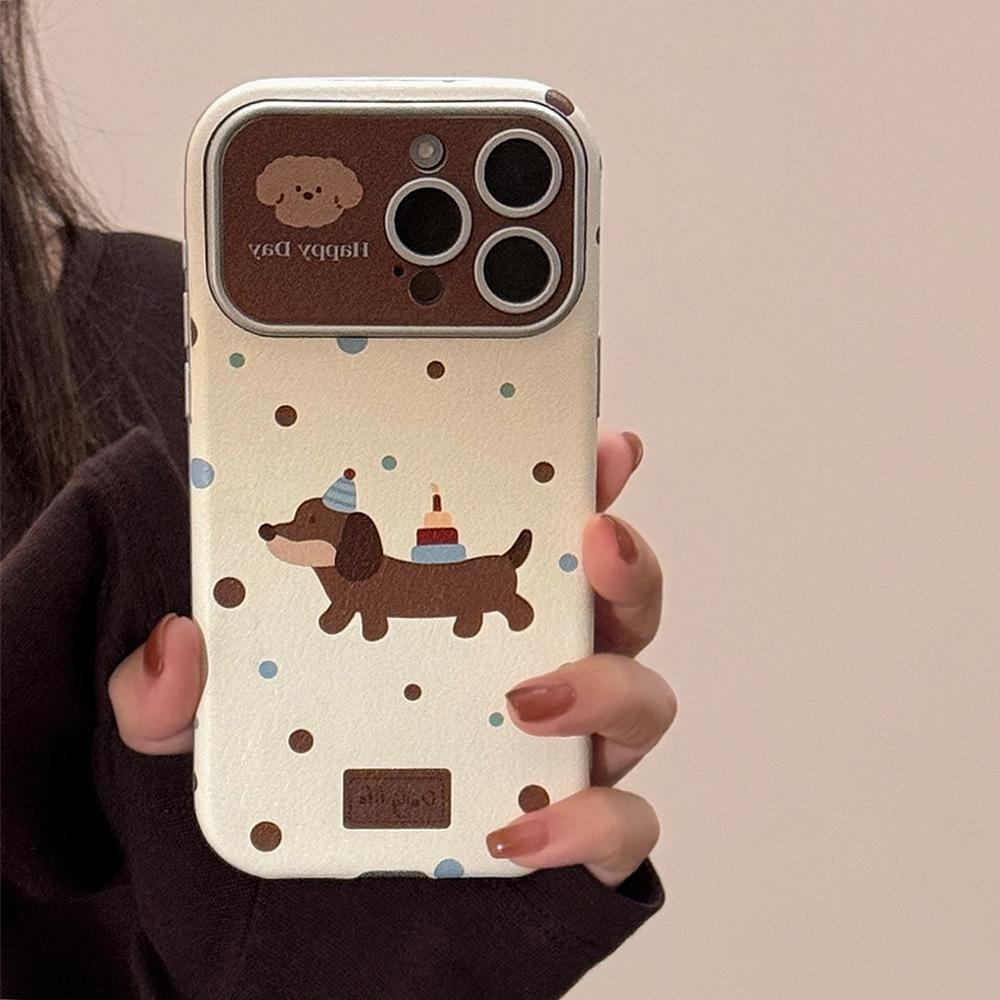 

Ins Dachshund Dog Leather Suitable for Iphone16pro Max Mobile Phone Case 15 Apple 13 Retro Bracelet 14 Soft Sleeve 12pro (6.1)