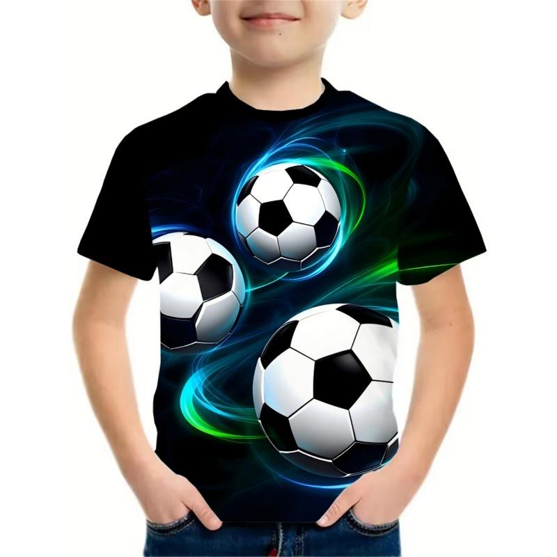 Summer New Boys Rainforest Animal Football Print Sports Short Sleeve T-Shirt Street Harajuku Style Children's Clothing Boys Tops