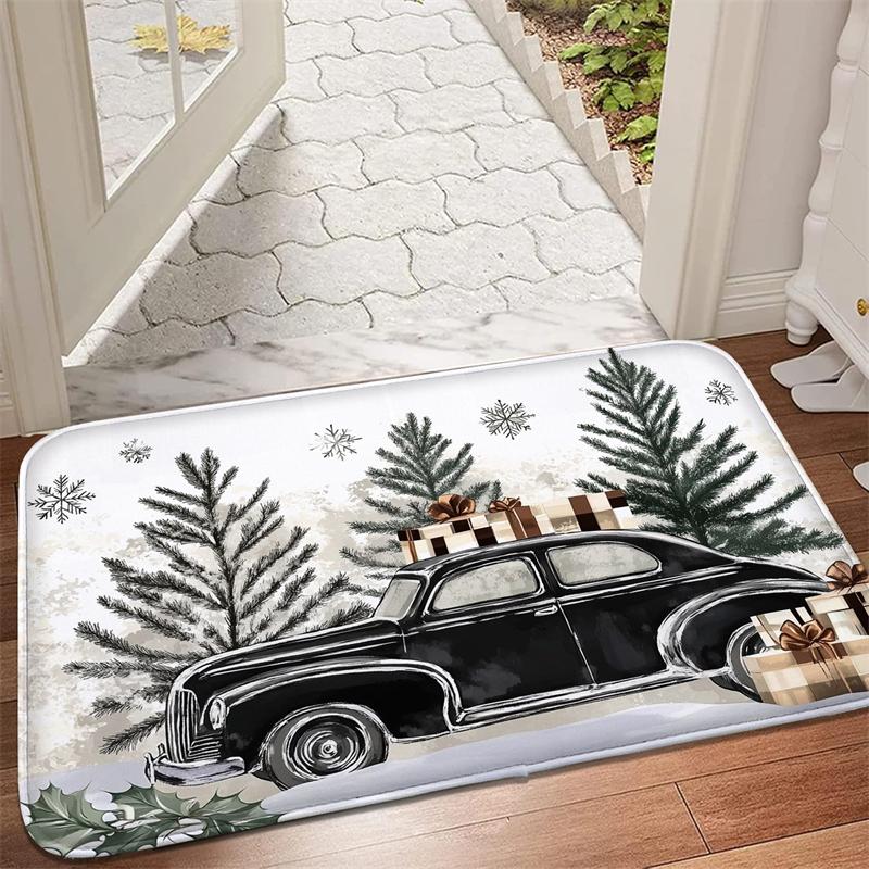 Retro Car Pattern Printed Floor Mat, Absorbent Foot Mat, Entrance Door Mat, Living Room Small Carpet, Soft and Comfortable