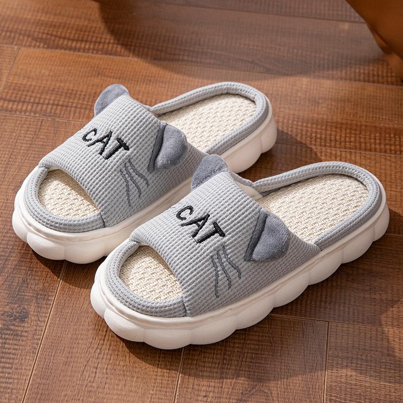 Mode Leinen Plateau Damen Hausschuhe Zuhause Frühling Sommer Katze Luxus Designer Frau Schuhe Ballerinas Niedlich Hanf Indoor Elegant Lässig Pantoletten