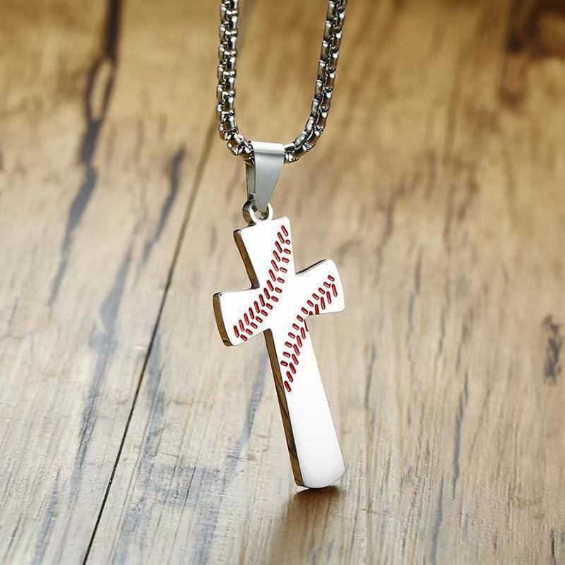 European and American Sports Trend Men's Scripture Hemisphere Cross Necklace Titanium Steel Men's Jewelry