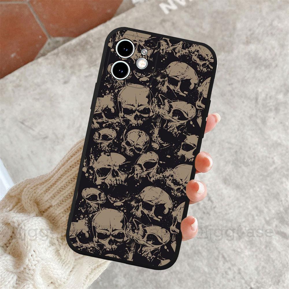 

Черный мягкий чехол для телефона iPhone 14 11 12 13 Mini Pro Max 11 12 Mini 7 8 Plus X Xs XR, силиконовый чехол с рисунком черепа iphone 14ProMax