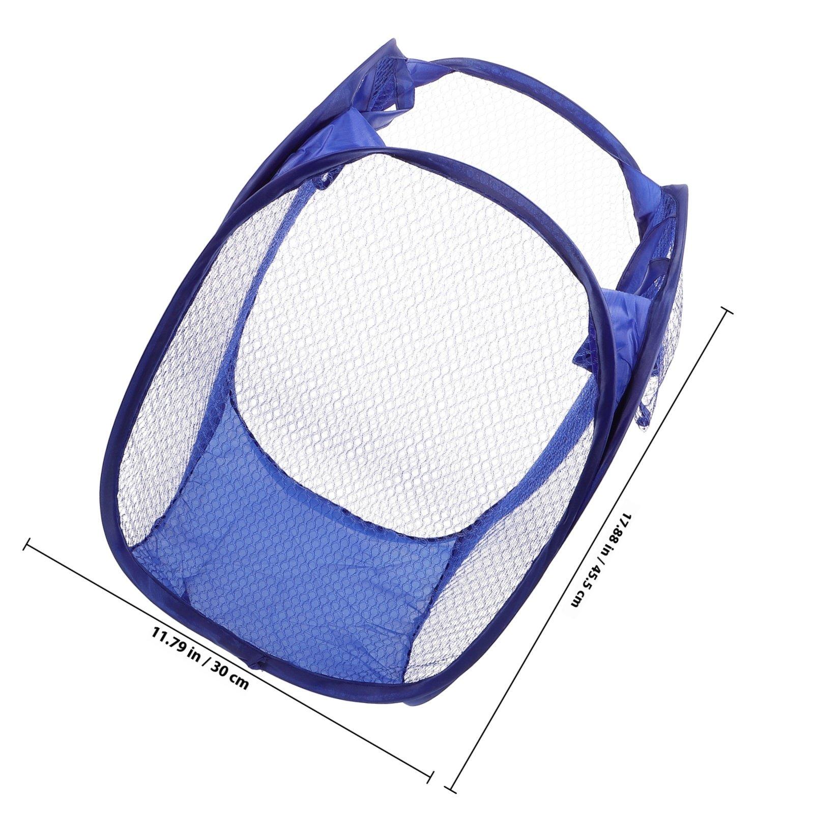 -Up Laundry Hamper Foldable Mesh Basket Easy Open Carry Handle Side Pocket for College Students Apartments Camping синий