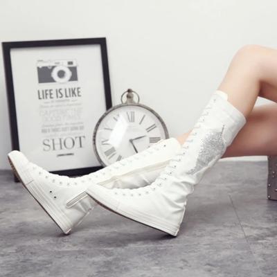 Módne dámske vysoké čižmy Vysoké plátené topánky Hot Drill Divoký tanec Hip-hop Šnurovacie Zips Punk Nitované čižmy Plátené dámske topánky