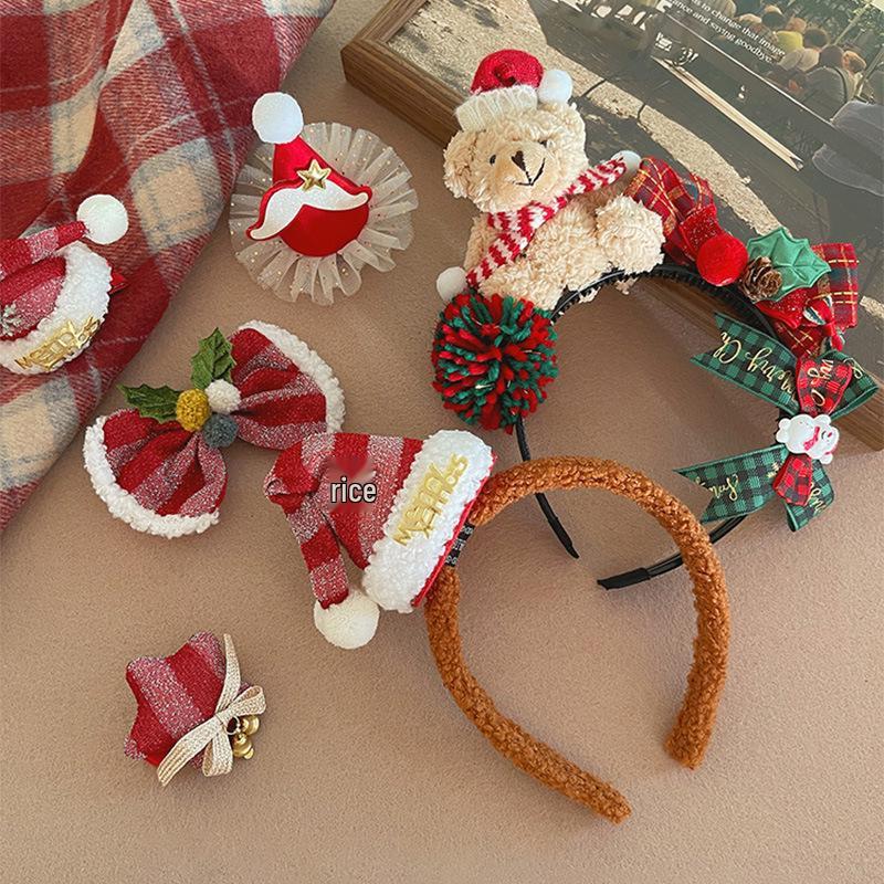 

Christmas Antlers & Bear Headband with Bow - Festive Hair Accessories for New Year