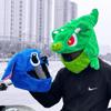 Green Flying Dragon Plush Cartoon Motorcycle Helmet Cover - Dragon Head Personality Accessories