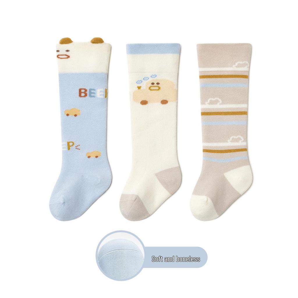 Spring-Autumn Loose-Fit Knee-High Baby Socks: Solid Color, Seamless, Class A, 3D Tube Design for Newborns
