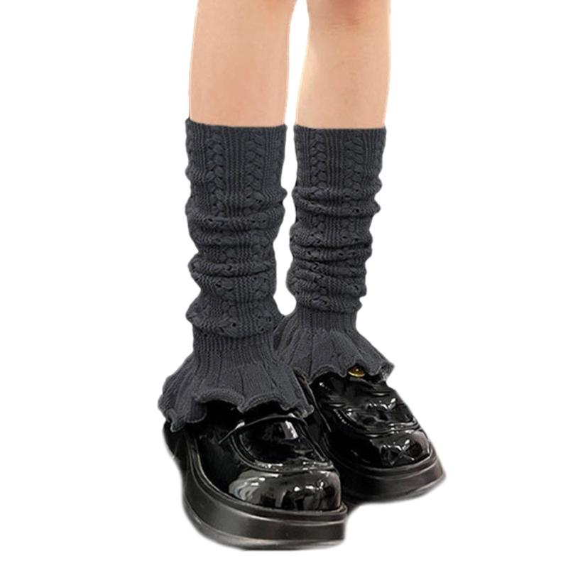 Womens Lolitas Knit Long Socks Ruffle Leg Warmers Harajuku Booties Socks Winter Warm Ankle Heap Socks