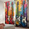 2 st 2D plattryck Jul Varm Fest Gardiner Levande Gitarrer Digitaltryckta Polyestergardiner Semesterdekorationer Använd för