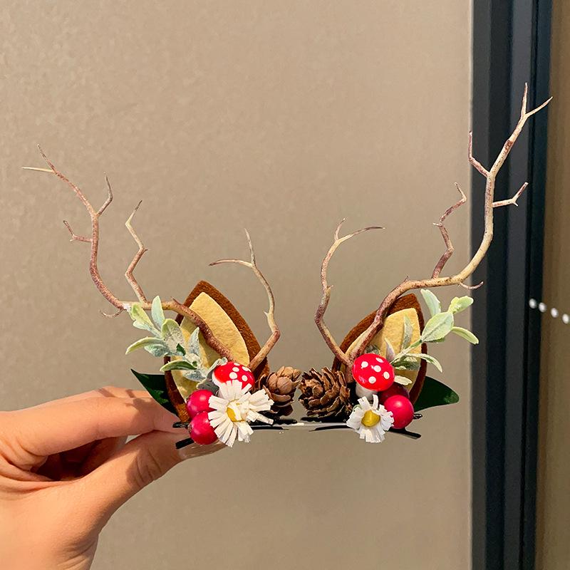 Mori Style Reindeer Antler Hair Clips for Adults - Festive Christmas Party Accessories