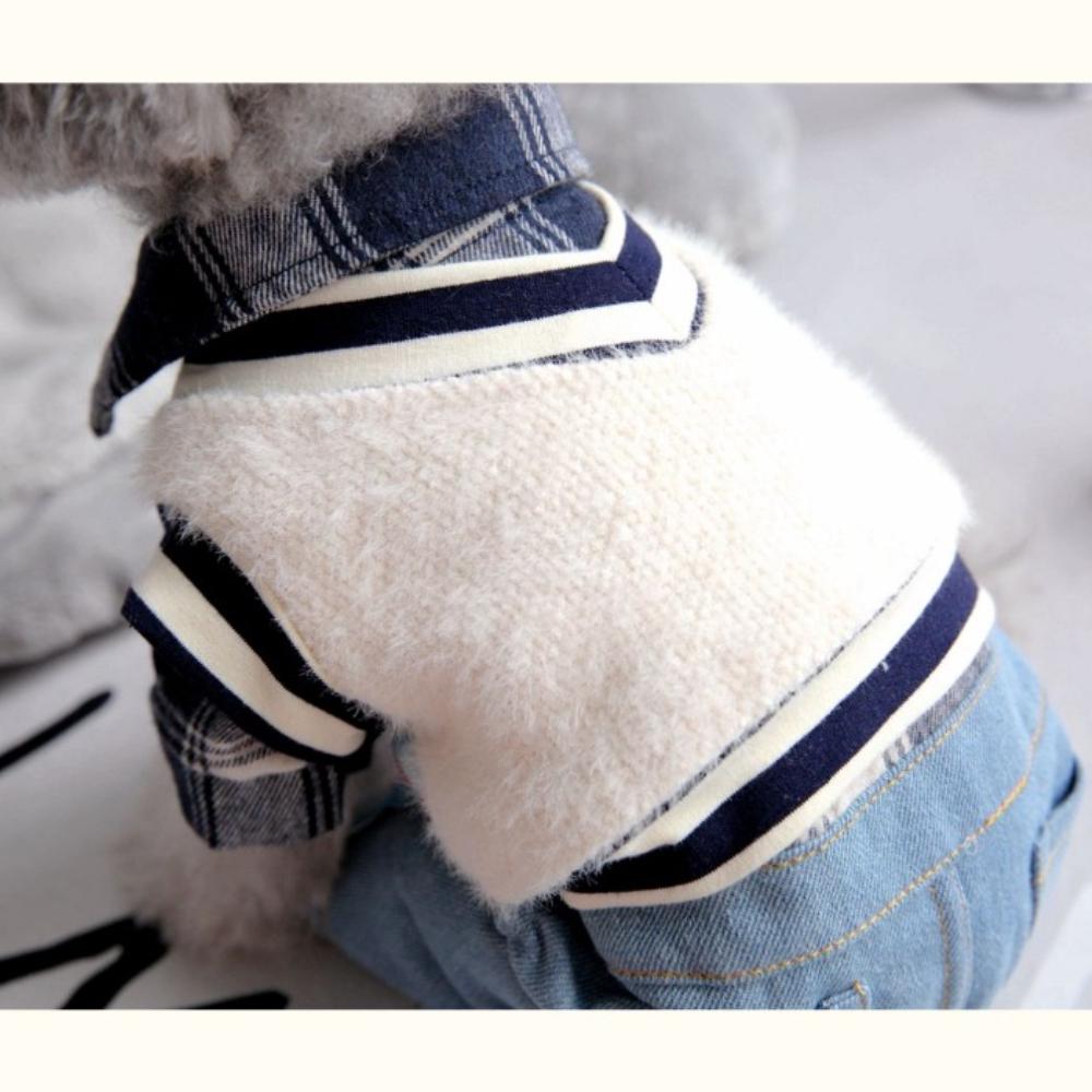 Plaid Shirt With Denim Pants Vest Overall For Dog Autumn Winter Pet Fashion Clothes Set For Small Medium Animal Chihuahua Yorkie
