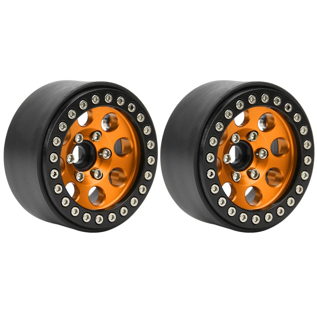 2Pcs 1.9 in RC Car Adhesivefree Aluminium Alloy Wheel Hub 8 Round Hole Accessory(black gold )