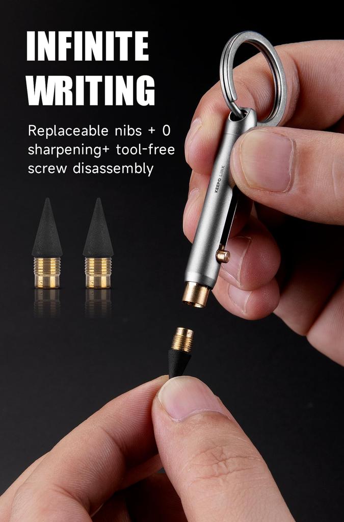 KEEPO LINK Mini Reusable Titanium Mechanical Pencil 2 Replacement Perfect for and School Supplies OLP01 Keychain-Attached (Includes Leads) EDC,