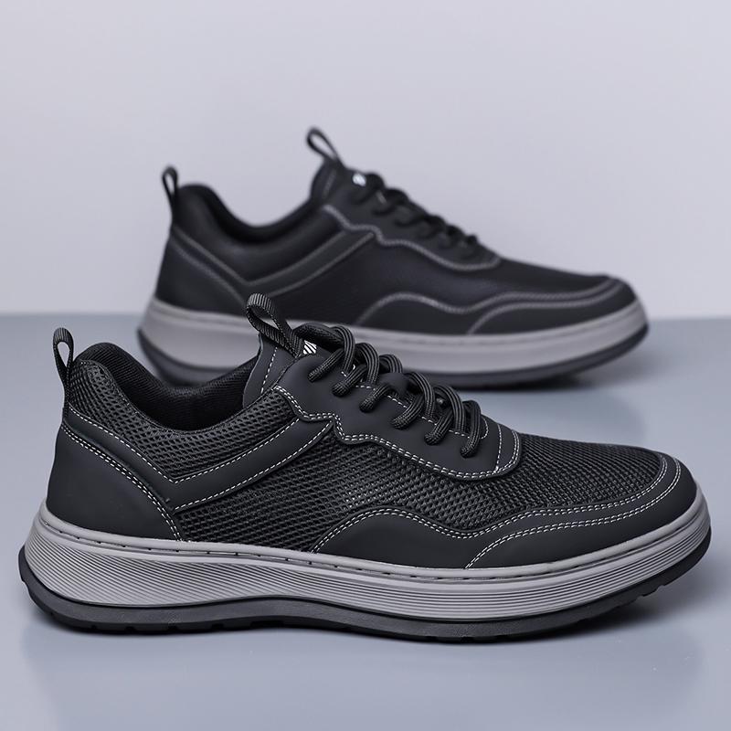 High Quality Mens Casual Leather Sneakers Fashion Antiskid Outdoor Walking Shoes Classic Lace-Up Breathable Thick Bottom Shoes