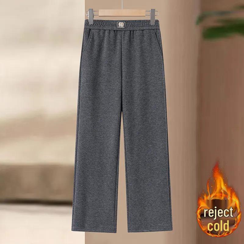 Mom's Warm Velvet Trousers: Elastic Waist, Thick Straight Leg, Spring & Autumn Style for Middle-Aged and Elderly Women