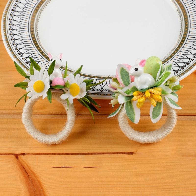 Plastic Napkin Rings With Easters Rabbit Eggs Theme Durable Suitable For Indoor Outdoors Celebration And Event