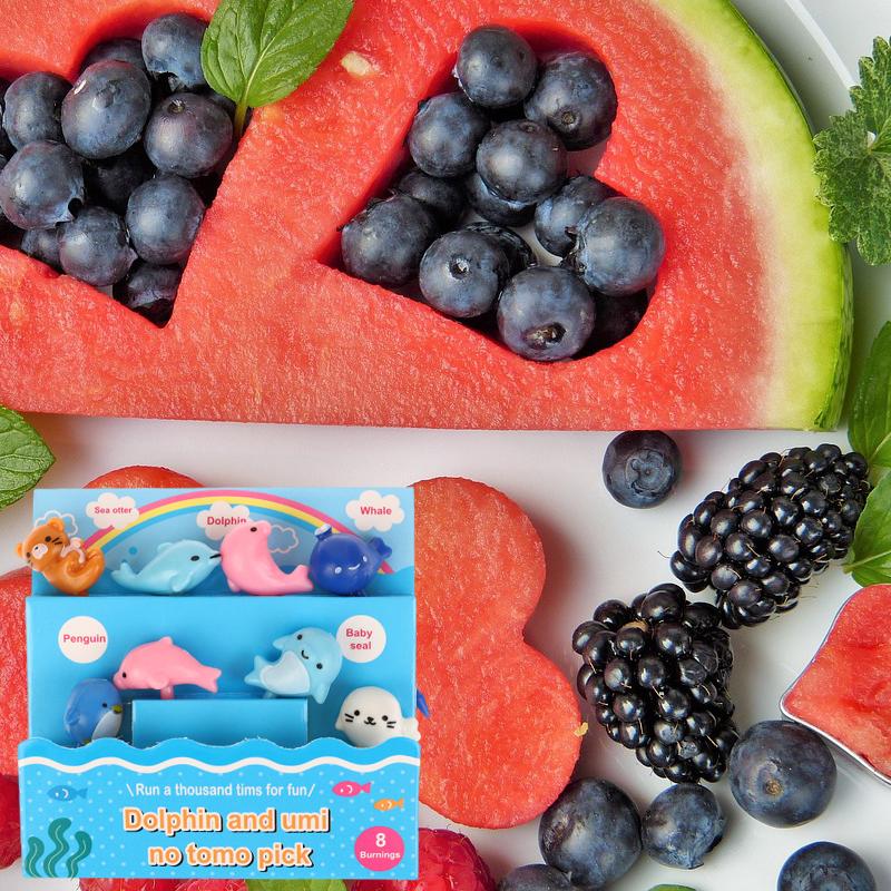 8Pcs/Set Cute Dolphin Fruit Fork Kids Snack Dessert Decoration Forks Toothpick Lunch Salad Decoration Cake Picks