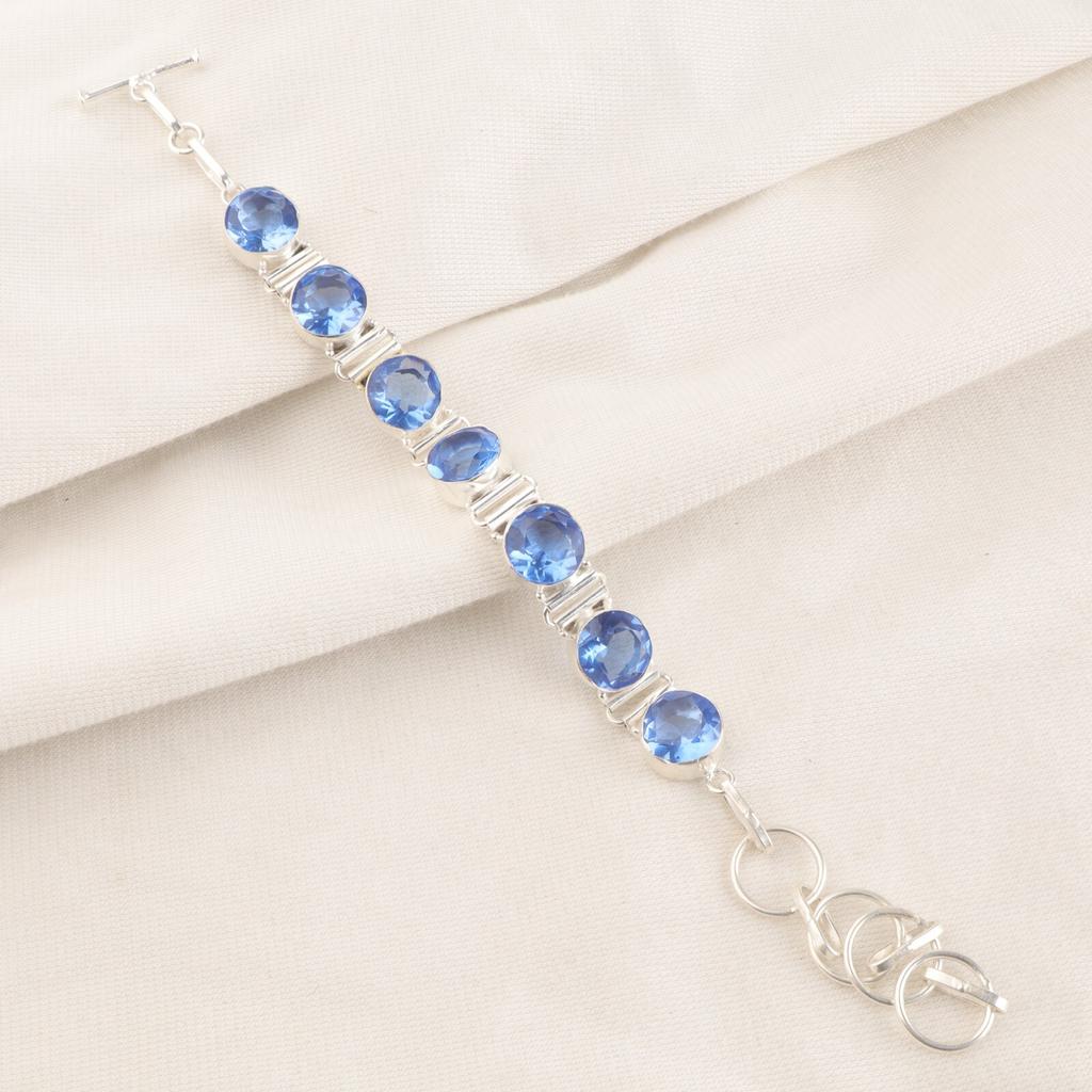 Argint Sterling 925 Bijuterii cu Piatră Prețioasă Tanzanit Albastru Brățară Handmade 9" Pentru Ea RB-7-8