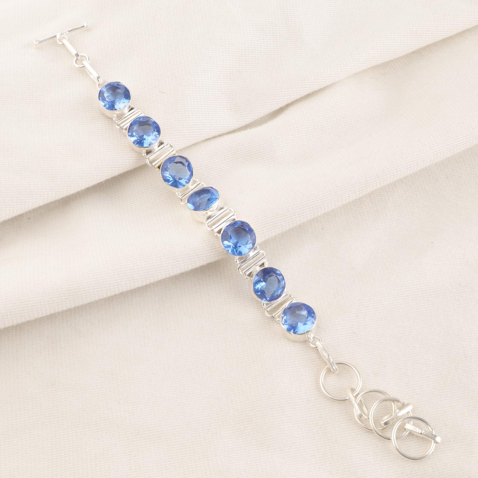 

925 Sterling Silver Blue Tanzanite Gemstone Jewelry Handmade Bracelet 9 For Her RB-7-8