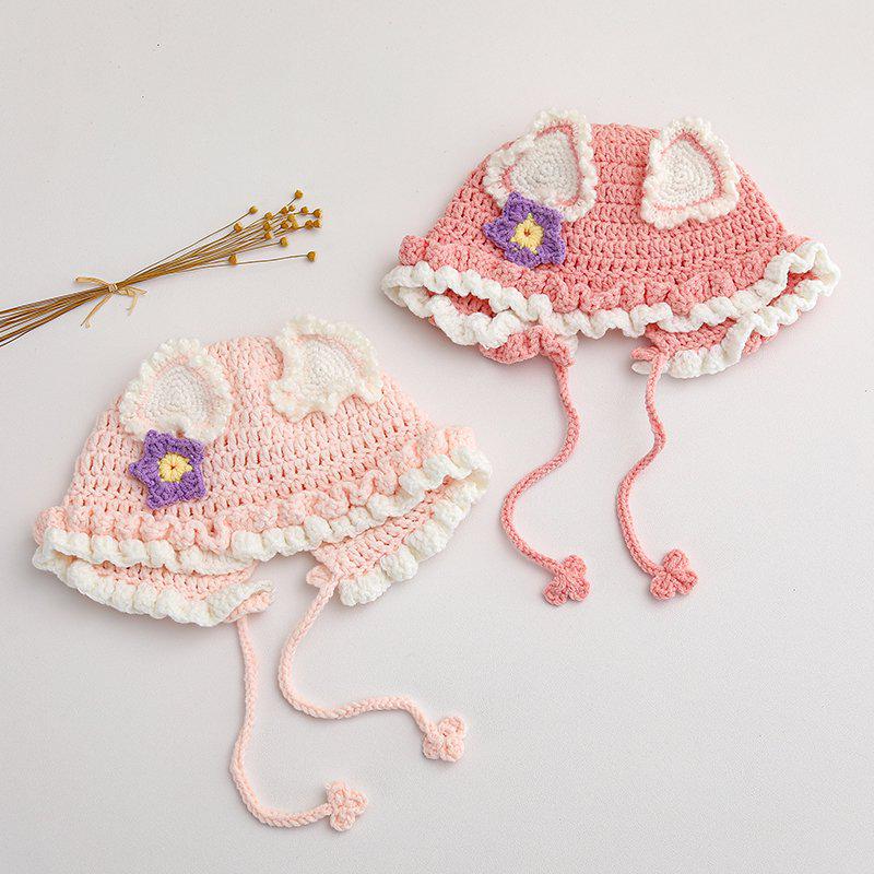 

Handmade Knitted Wool Baby Hat for Girls - Cute, Stylish, Warm, with Ear Protection 0-2 Years