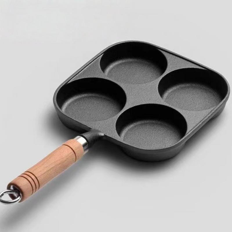

JUSTINLAU 3/4 Grid Cast Iron Frying Pan Eggs Burger Skillet Non-stick Flat-bottom Pot Breakfast Bread/Steak Pan Kitchen Cookware